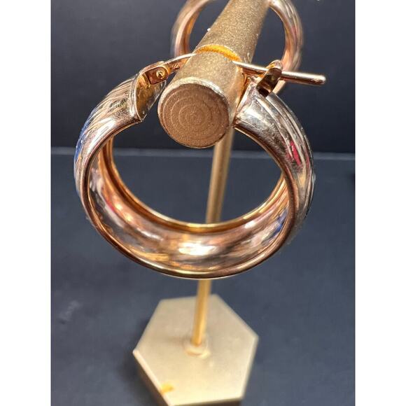 Rose Gold over sterling silver Italian hoop earrings - Picture 5 of 14